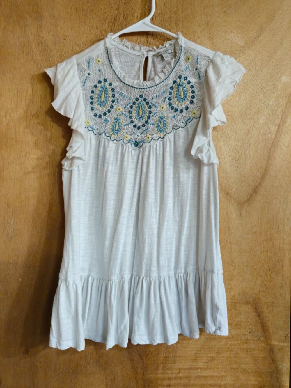 Lucky Brand Blouse Top S P  Embroidered  Cap Sleeve